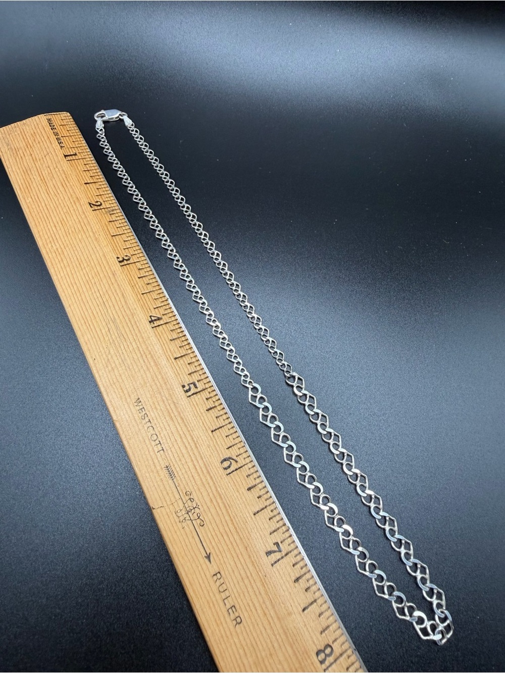 Sterling Silver Interlocking Heart Link Necklace - Italy 16” - 6.5g
